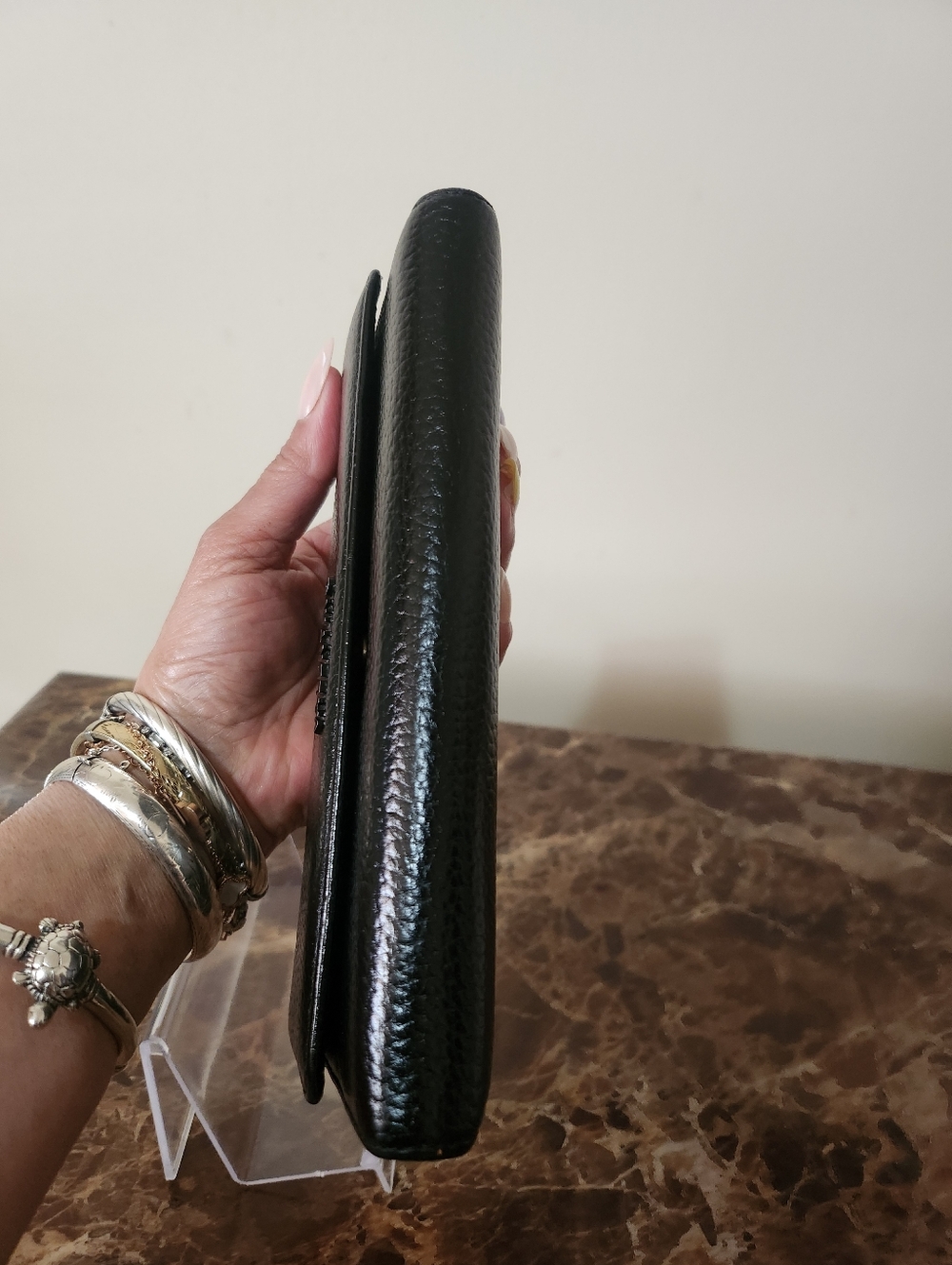 Mario Valentino Black Pebbled Leather Long Wallet EUC - Picture 14 of 15